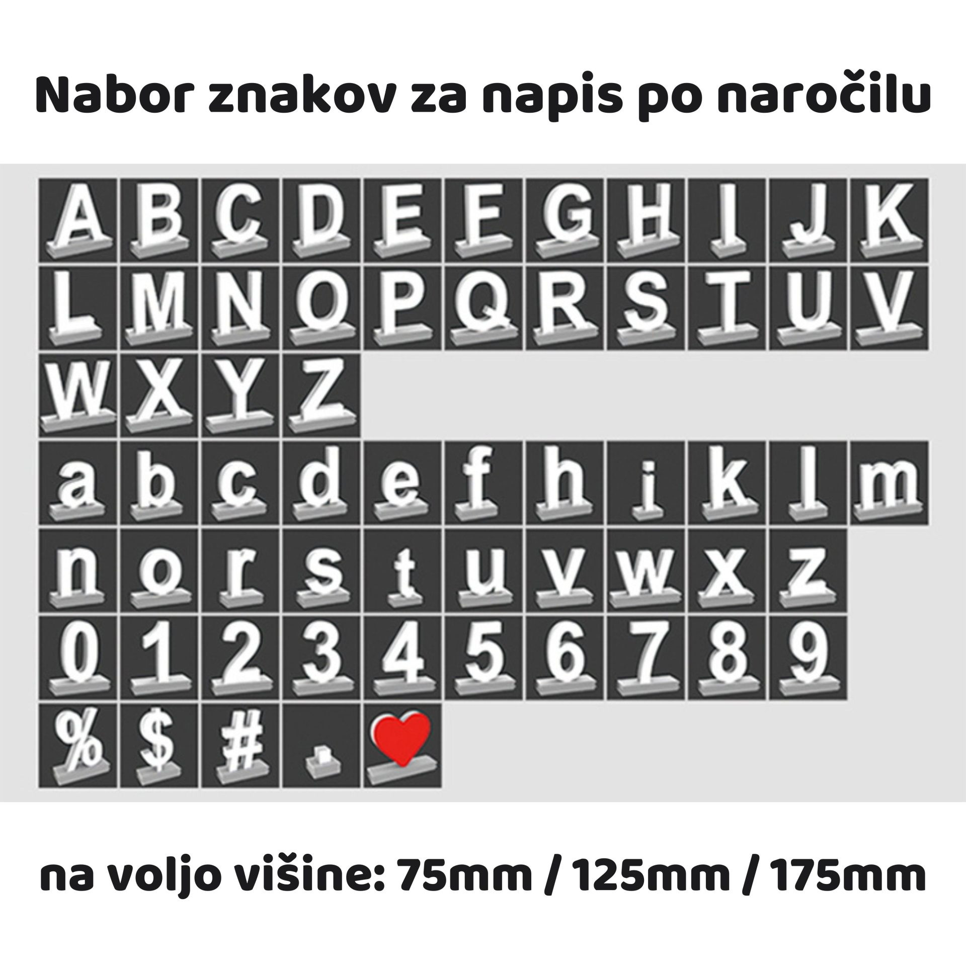 LED črka E 75mm za sestavo napisa Arial 6500K "klik" bela