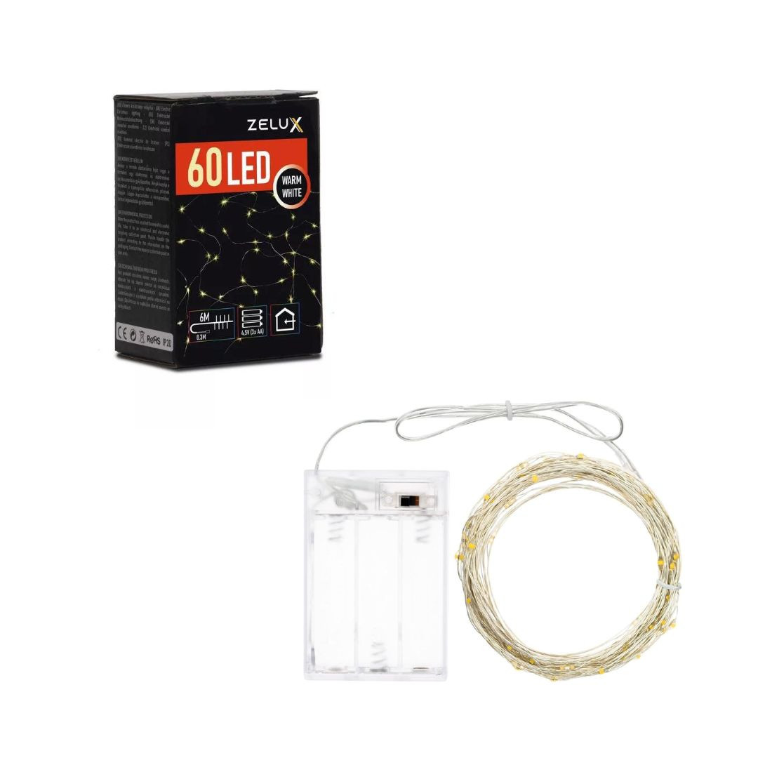 Baterijske micro LED lučke 60 LED 6m toplo bele 3xAA