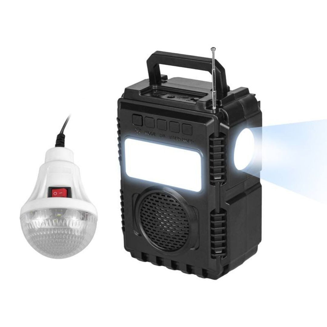 Solarni sistem - bluetooth zvočnik, radio, USB, COB LED svetilka s kablom 3m