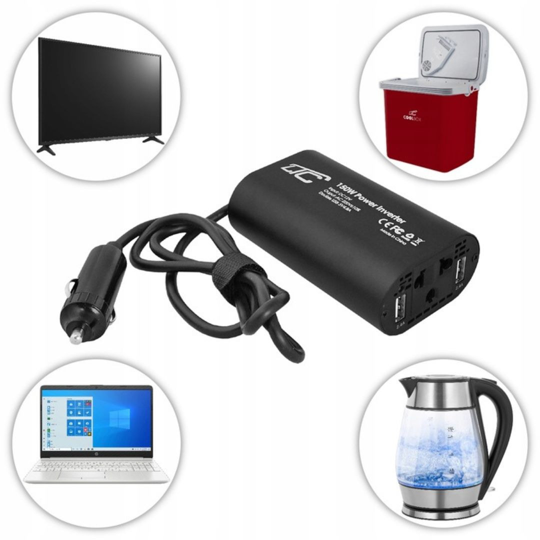 Pretvornik iz 12V v 230V 150W + 2xUSB 2.4A