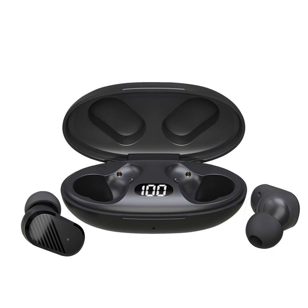 Brezžične bluetooth 5.3 slušalke IPX4 s polnilno postajo in LCD zaslonom črne