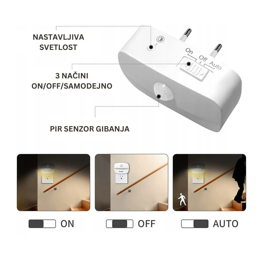 4x LED nočna lučka s PIR sezorjem gibanja toplo bela za v vtičnico