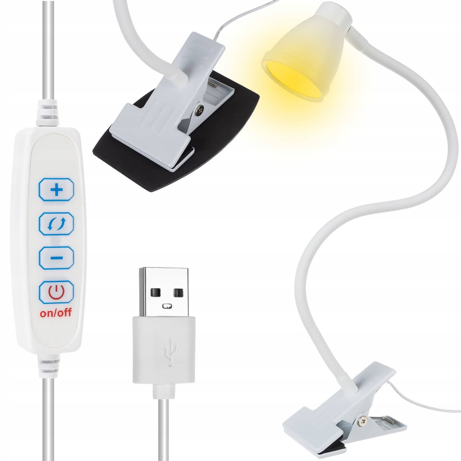 USB LED namizna svetilka 5W 24LED 3 barve svetlobe s sponko bela