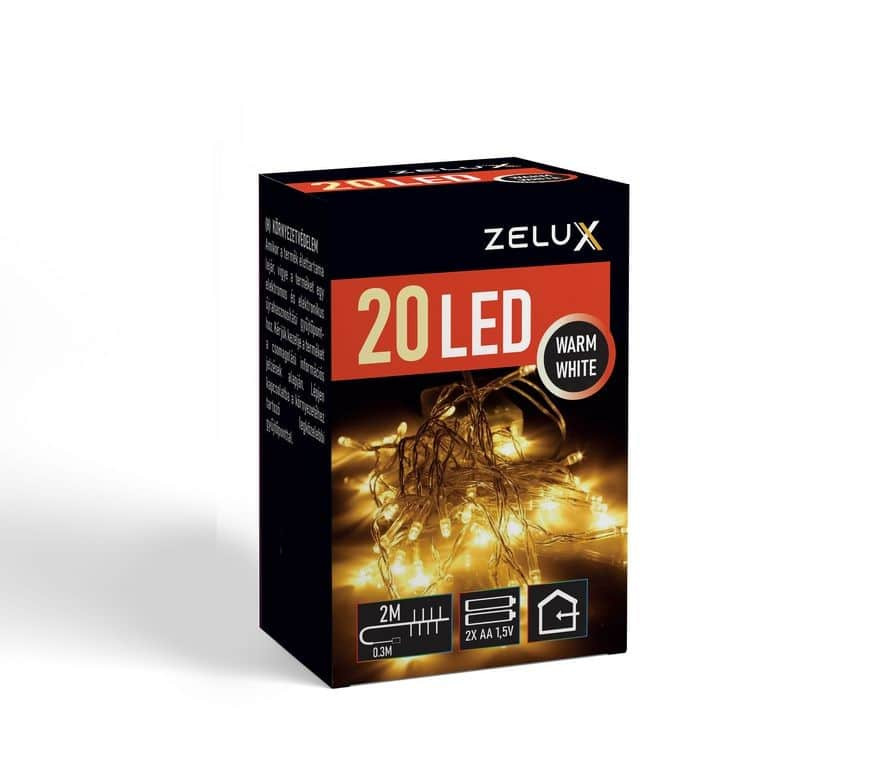 Novoletne lučke na baterije 20 LED 2m toplo bele zelen kabel 2xAA