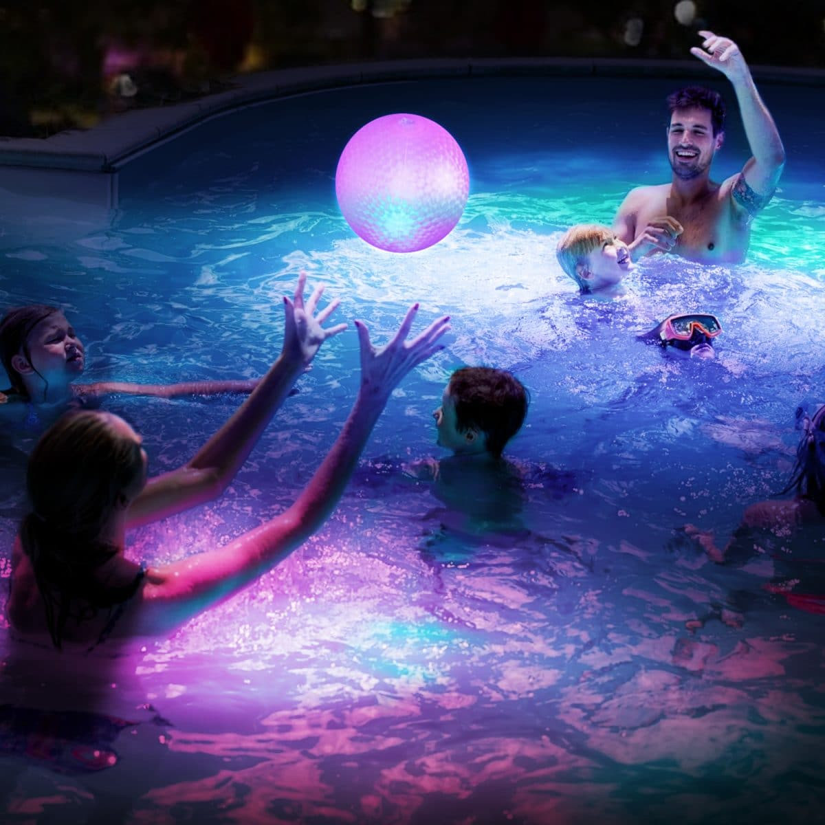 Žoga za bazen ali plažo z LED lučko - modra / rdeča - 20 cm