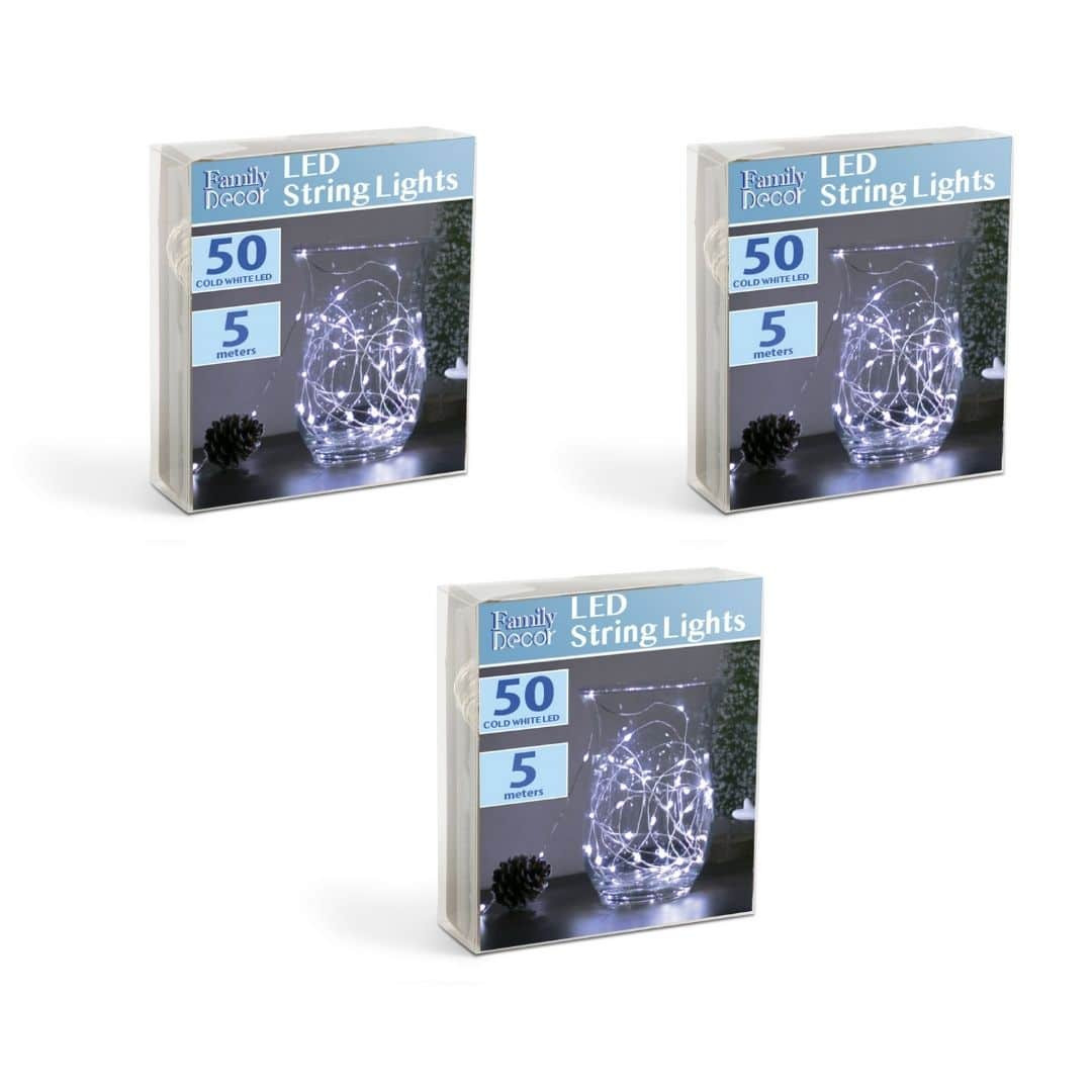 3x 50 LED 5m božično - novoletne micro LED lučke na baterije 3xAA hladno bele