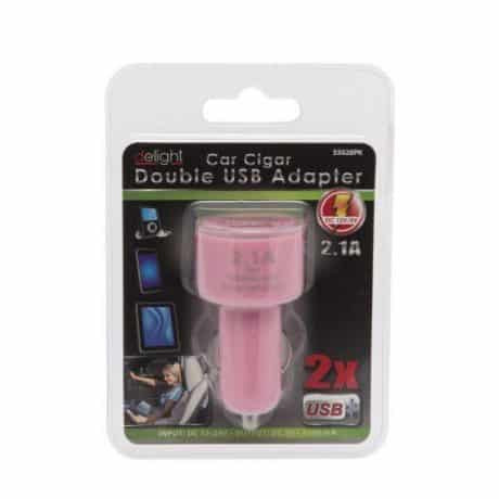 USB avtopolnilec na 2 vtičnici roza