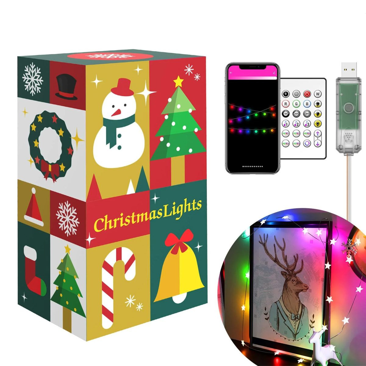 Pametni svetlobni niz bluetooth - zvezdice USB 20 RGBIC LED 2m