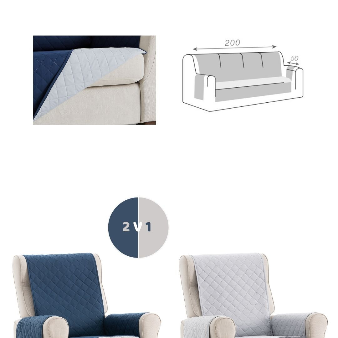Dvostransko pregrinjalo za kavč - štirised 200x200 cm modra / svetlo siva EU kvaliteta